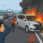 Avanza Terbakar di Tol Semarang Km 421