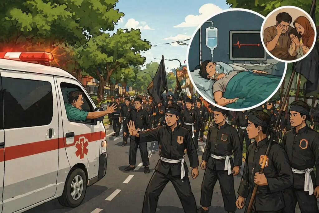 ambulans terhalang konvoi silat Karanganyar